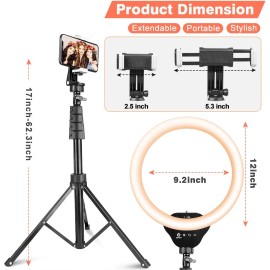 12” LED Ring Light with Stand and Phone Holder, Aureday Video Light 3000K-6000K Dimmable Selfie Ringlight for YouTube Video/Live Stream/Makeup