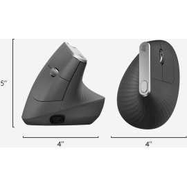 Logitech MX Vertical - Vertical mouse - ergonomic - optical - 6 buttons - wireless, wired - Bluetooth, 2.4 GHz - USB wireless receiver - graphite