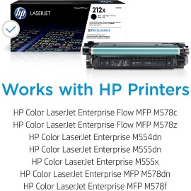 Original HP 212X Black High-yield Toner Cartridge | Works with HP Color LaserJet Enterprise M554, M555 Series, HP Color LaserJet Enterprise MFP M578 Series | W2120X