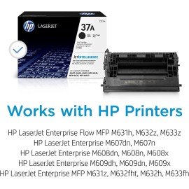 Original HP 37A Black Toner Cartridge | Works with HP LaserJet Enterprise M607, M608, M609 Series, HP LaserJet Enterprise MFP M631, M632, M633 Series | CF237A