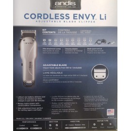 Andis 73000 Envy Cordless Lithium Ion Adjustable Blade Clipper, Grey, 15 Piece Set
