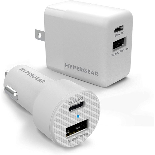 Hypergear Two 20-Watt And 2.4-Amp Wall/Car Dual Chargers Bundle (White)