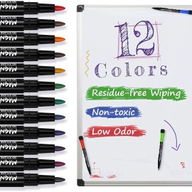 Magnetic Dry Erase Markers Fine Point Tip, 12 Colors White Board Markers Dry Erase Marker with Eraser Cap, Low Odor Whiteboard Markers Thin Dry Erase Markers for Kids Teachers Office School Supplies
