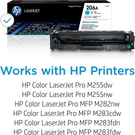 HP 206A Cyan Original Toner Cartridge | Works with HP Color LaserJet Pro M255, HP Color LaserJet Pro MFP M282, M283 Series | W2111A