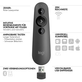 Logitech R500 Presentation remote control 3 buttons graphite