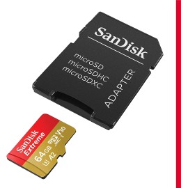 SanDisk 64GB Extreme microSDXC UHS-I Memory Card with Adapter - Up to 170MB/s, C10, U3, V30, 4K, 5K, A2, Micro SD Card