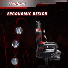 HEALGEN Gaming Chair with Footrest Gamer Chair with Massage Lumbar Support PU Leather Computer Chair Ergonomic Chair Video Game Chairs Gaming Chair for Adults