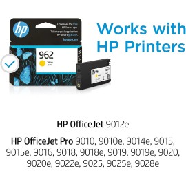 Original HP 962 Yellow Ink Cartridge | Works with HP OfficeJet 9010 Series, HP OfficeJet Pro 9010, 9020 Series