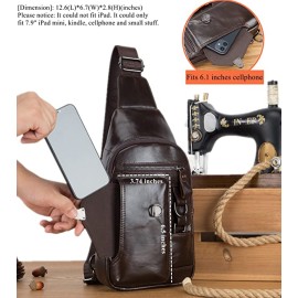 BULLCAPTAIN Genuine Leather Sling Bag for Men Crossbody with Cellphone Stand Chain Chest Shoulder Backpack (Coffee)