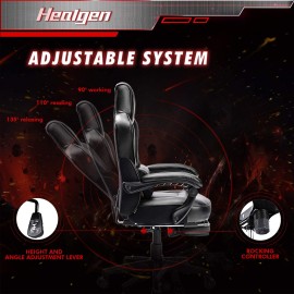 HEALGEN Gaming Chair with Footrest Gamer Chair with Massage Lumbar Support PU Leather Computer Chair Ergonomic Chair Video Game Chairs Gaming Chair for Adults