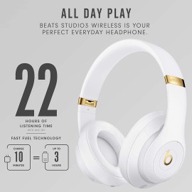 Beats Studio3 Wireless Noise Cancelling Over-Ear Headphones - Apple W1 Headphone Chip, Class 1 Bluetooth, 22 Hours of Listening Time, Built-in Microphone - White