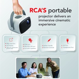 RCA RPJ264 Portable Home Theater Projector - Premium Quality - White Brightness - Projector Compatible with PC, TV Box, PS4- HDMI/USB/VGA- (Blue)