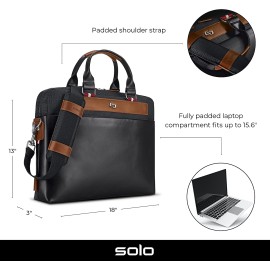 Solo New York Southhampton 15.6 Inch Laptop Slim Brief Briefcase, Black