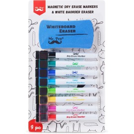 Mr. Pen- Magnetic Dry Erase Markers, 8 Pack with 1 Dry Erase Eraser, Dry Erase Markers Magnetic, Dry Erase Markers with Magnet, Dry Erase Magnetic Markers, Back to School Supplies