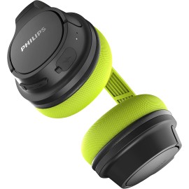 Philips ActionFit SH402 Wireless Bluetooth Headphones, IPX4 Splash-Resistance, Up to 20 hours of Play time, Echo Cancellation, Quick Charge, Smart Pairing and Cooling Earcups - Black/Green (TASH402LF)
