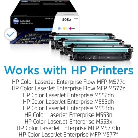HP 508A Cyan, Magenta, Yellow Original Toner Cartridges (3-Pack) | Works with HP Color LaserJet Enterprise M552, M553, HP Color LaserJet Enterprise MFP M577 Series | CF360AM