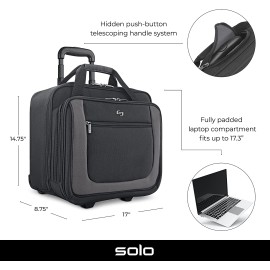 Solo New York Bryant Rolling Laptop Bag, Black/Grey, 14" x 16.8" x 5"