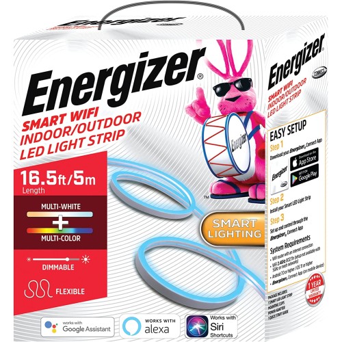 Energizer Connect 16.5-Ft. Smart Wi-Fi Indoor/Outdoor White/Multicolor Led Light Strip