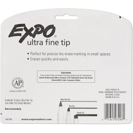 EXPO Low Odor Dry Erase Markers, Ultra-Fine Tip, Assorted Colors, 8 Pack