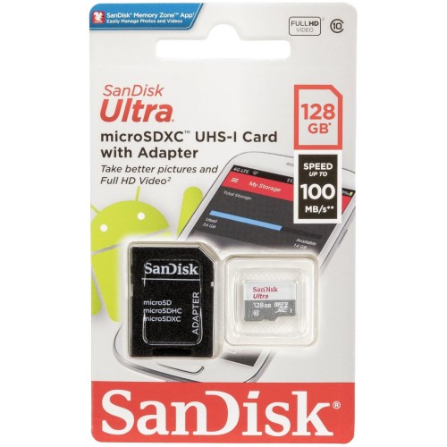 SanDisk - Flash memory card - microSDXC UHS-I Memory Card - 128 GB - W/ ADAPTER