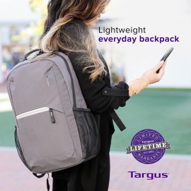 Targus City Fusion Travel Backpack for Laptops up to 15.6-inches, Everyday Lightweight Backpack for Women & Men, Computer Backpack for Business Travel College, Grey (TBB628GL)