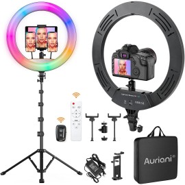 Auriani RGB Ring Light 18 inch Atmosphere Ringlight with Tripod Stand for Phone Cameras, iPads, Live Streams,