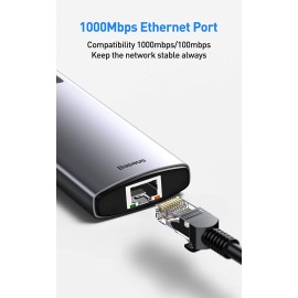Baseus 6-in-1 USB C Hub, Baseus Docking Station with 4K HDMI, 100W PD Charging, 3 USB 3.0 Ports, 1000Mbps Ethernet Port, USB C Adapter Compatible with MacBook Pro, Surface, Dell, HP and Other USB-C Laptops