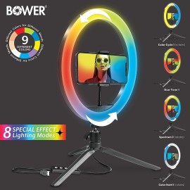 Bower WA-RGB10TT 10-in. RGB Selfie Desktop Ring Light Studio Kit