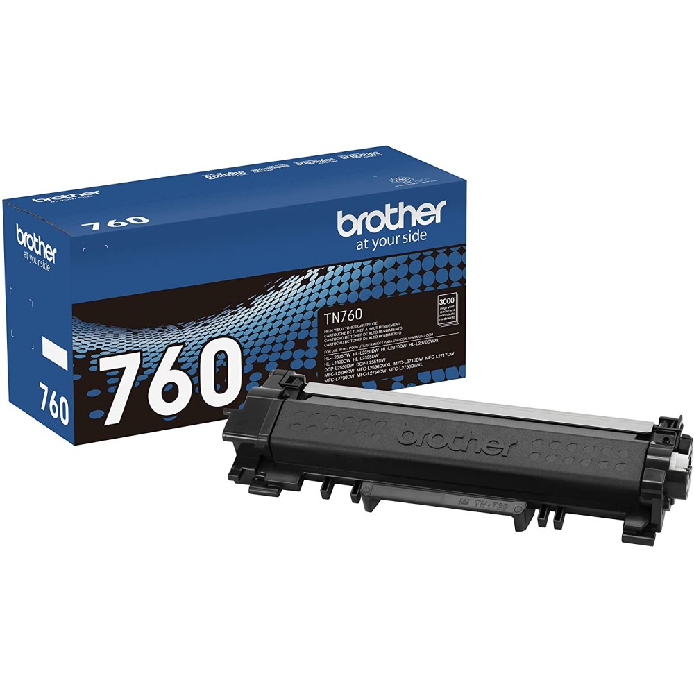 Brother Genuine TN760 High Yield Black Toner Cartridge with approximately 3,000 page yield/cartridge