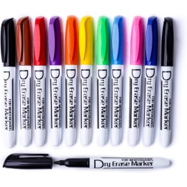 Dry Erase Markers Low Odor Fine Whiteboard Markers Thin Box of 12, 10 Colors