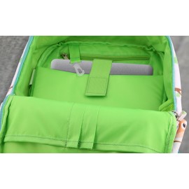 Durable polyester - Color Printed design with aqua accents - Internal padded notebook sleeve with elastic Velcro fastener
