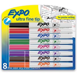 EXPO Low Odor Dry Erase Markers, Ultra-Fine Tip, Assorted Colors, 8 Pack