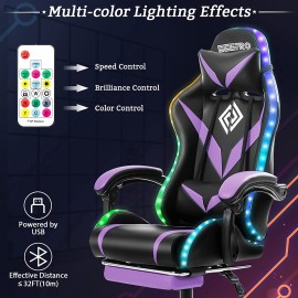 Geepro Gaming Chair Massage with LED RGB Lights and Footrest Ergonomic Computer Chair