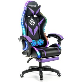 Geepro Gaming Chair Massage with LED RGB Lights and Footrest Ergonomic Computer Chair