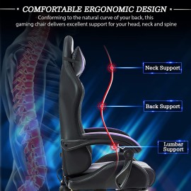 Geepro Gaming Chair Massage with LED RGB Lights and Footrest Ergonomic Computer Chair