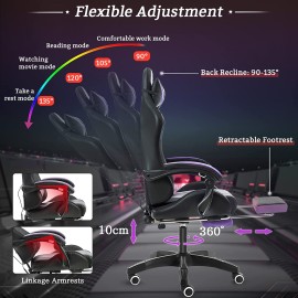 Geepro Gaming Chair Massage with LED RGB Lights and Footrest Ergonomic Computer Chair