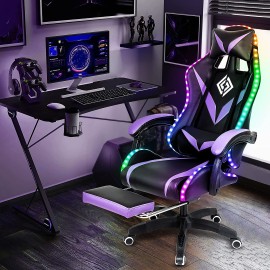 Geepro Gaming Chair Massage with LED RGB Lights and Footrest Ergonomic Computer Chair