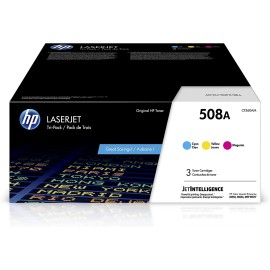 HP 508A Cyan, Magenta, Yellow Original Toner Cartridges (3-Pack) | Works with HP Color LaserJet Enterprise M552, M553, HP Color LaserJet Enterprise MFP M577 Series | CF360AM