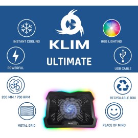KLIM Ultimate + RGB Laptop Cooling Pad with LED Rim + New 2022 Version + Gaming Laptop Cooler + USB Powered Fan