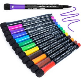 Magnetic Dry Erase Markers Fine Point Tip, 12 Colors White Board Markers Dry Erase Marker with Eraser Cap, Low Odor Whiteboard Markers Thin Dry Erase Markers for Kids Teachers Office School Supplies