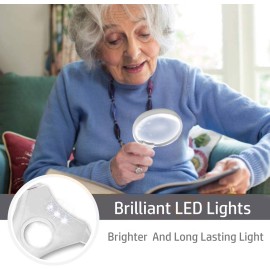 Magnifying Glass with Light | Large 5.5 Inch Handheld LED Glass Illuminated Lighted Magnifier | 2X 5X 20x Magnifying Glass for Seniors, Jewelers, Macular Degenaration, Reading, Inspection, Jewelry
