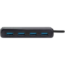Manhattan 164924 4-Port USB 3.2 Gen 1 Hub USB-C Male to 4x USB A Female 5Gbps Data Transfer Rates USB Powered Black