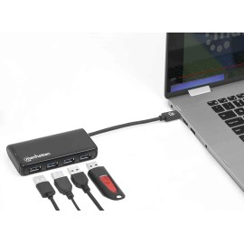 Manhattan 164924 4-Port USB 3.2 Gen 1 Hub USB-C Male to 4x USB A Female 5Gbps Data Transfer Rates USB Powered Black