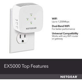 NETGEAR WiFi Range Extender EX5000 - Coverage up to 1500 Sq.Ft. and 25 Devices, WiFi Extender AC1200