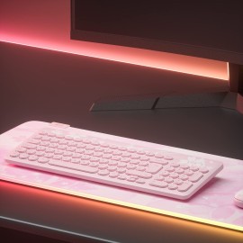 Pink RGB LED Gaming Mouse Pad, 14 Modes Glow Pad, Extra Large Gaming Mousepad