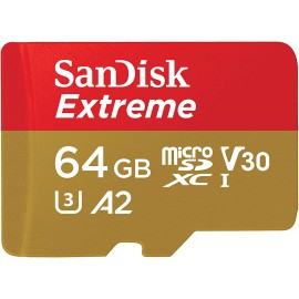 SanDisk 64GB Extreme microSDXC UHS-I Memory Card with Adapter - Up to 170MB/s, C10, U3, V30, 4K, 5K, A2, Micro SD Card