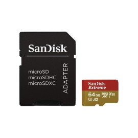 SanDisk Extreme - Flash memory card (microSDXC to SD adapter included) - 64 GB - A2 / Video Class V30 / UHS-I U3 / Class10 - microSDXC UHS-I