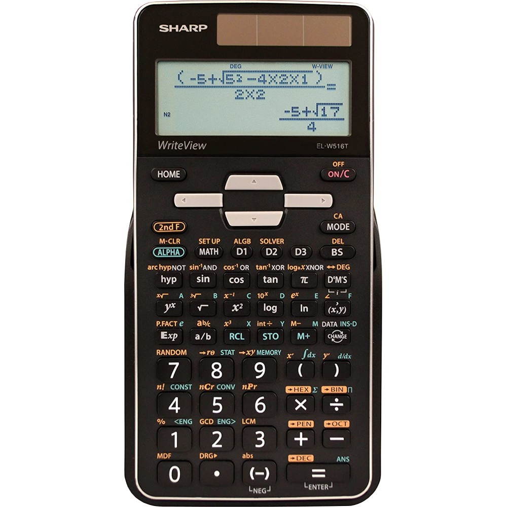 Sharp 16-Digit Advanced Scientific Calculator with WriteView 4 Line Display, Battery and Solar Hybrid Powered LCD Display, Black & White, Black and Silver