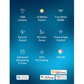 TP-Link Tapo RGBWIC Smart LED Light Strip 16.4Ft, 1000 Lumens, 16M Dimmable Colors, 50 Color Zones