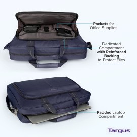 Targus Laptop Bag — Blue 15.6" Classic Slim Briefcase Messenger Bag, Spacious, Ergonomic